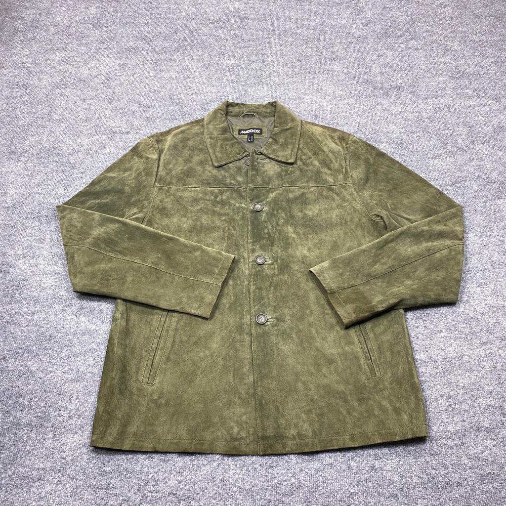 Maddox Jacket Mens 44 Olive Green Genuine Suede Leather Button Front Coat